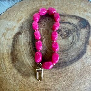 Vibrant Pink Beaded Bag Charm/Key Chain with Gold Clasp